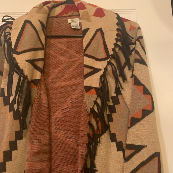 Tasha Polizzi Beige Southwestern Fringe Sweater Cardigan - Picture 5 of 5